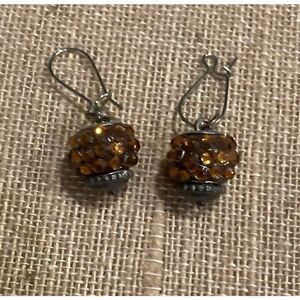 Brown Orange Bejeweled Round Fashion Drop Earring Stainless Steel Hooks